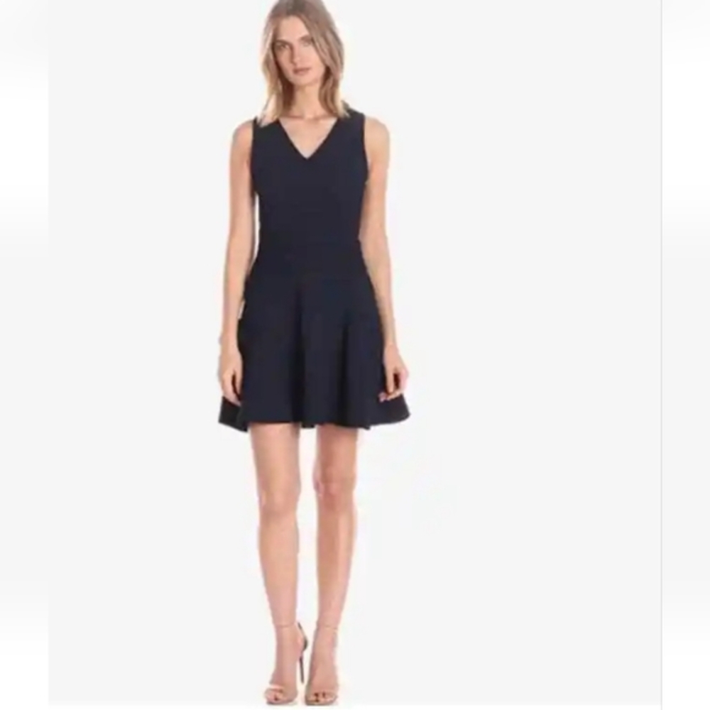 A|X ARMANI EXCHANGE Sleeveless V-Neck Fit and Flare Dress Navy Blue Size XS
